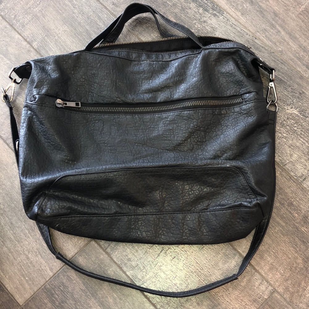 Black leather TOPSHOP purse with long strap